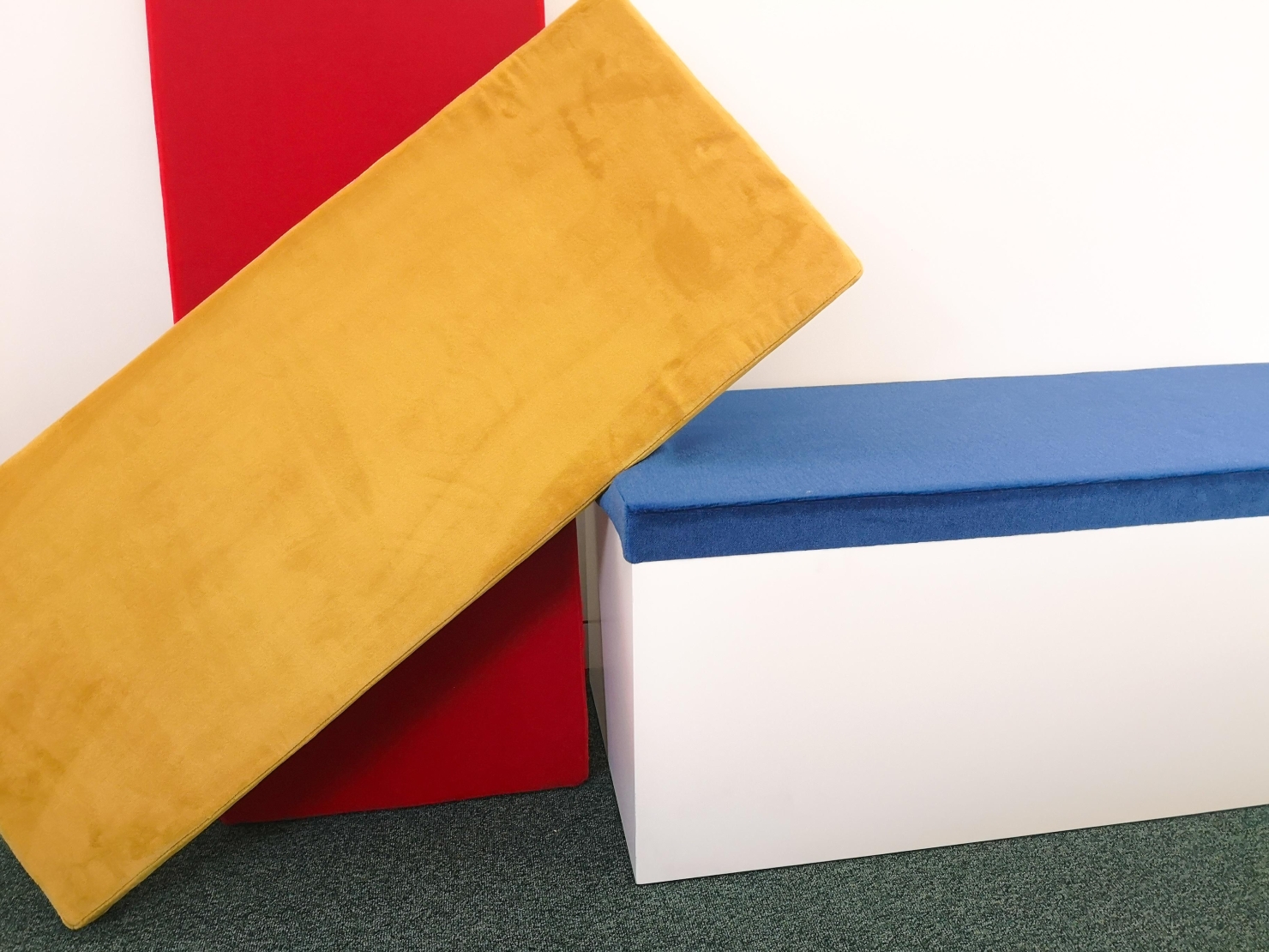 Olivae poef deksel rechthoek in mohair stof - blauw